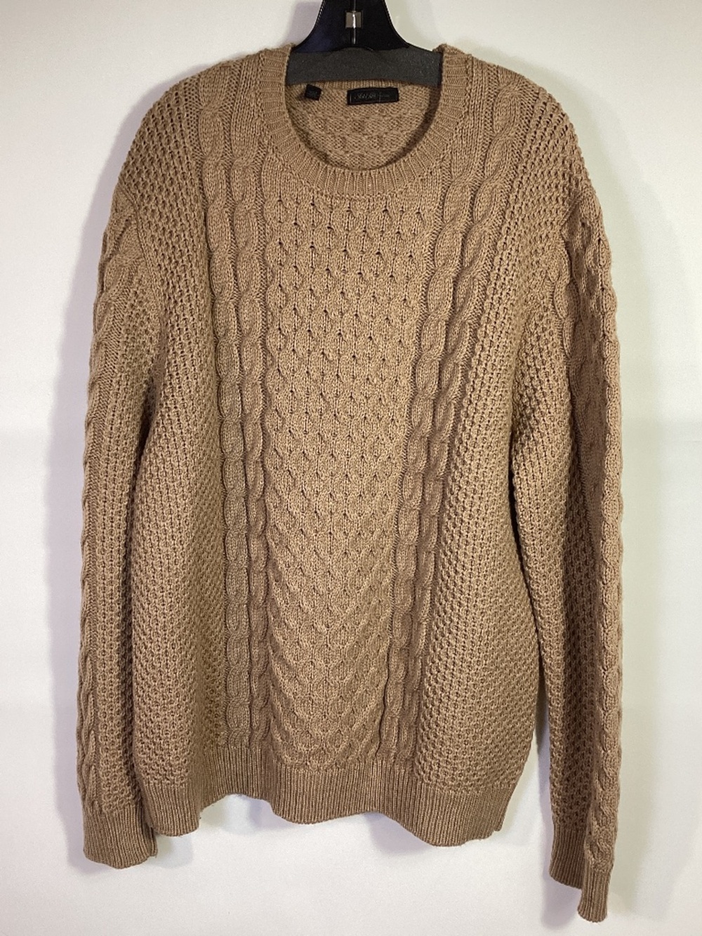 Saks 5th Ave Irish Fisherman's Cable Knit Wool Sweater Beige Sz XXL